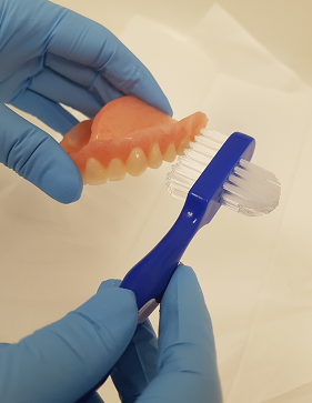 Denture cleaning for the outside surface